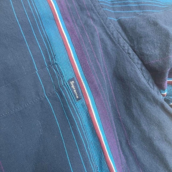 Supreme blue striped men's button up‎ shorts sleeve streetwear - Picture 3 of 5